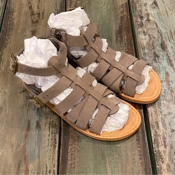 BP. Britt Gladiator Sandal, Taupe Leather, Womens Size 5 Strappy Flats - Picture 2 of 9